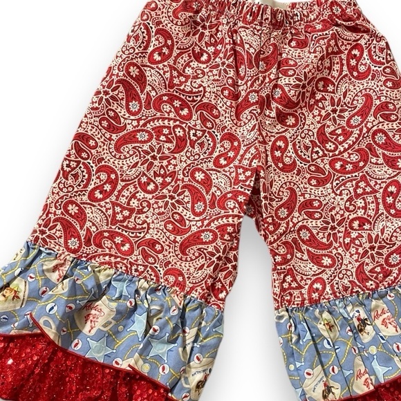 Western sequined girl bell bottom ruffle pants 100% cotton bandana bottoms flare - Picture 3 of 8